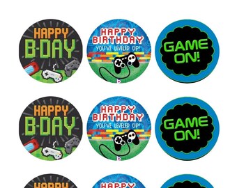 Gamer Cupcake Toppers / Gamer Birthday / Gamer Gifts /  Labels / Tags - 12 x 2 inch Digital Download