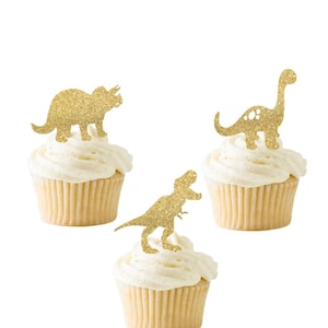 Dinosaur Cupcake Toppers / Dino cupcake Toppers / T Rex Birthday Toppers / Glitter Cupcake Toppers