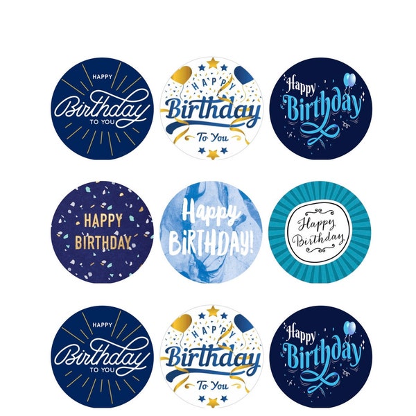 Happy Birthday Blue Cupcake Toppers / Labels / Tags - 12 x 2 inch Digital Download