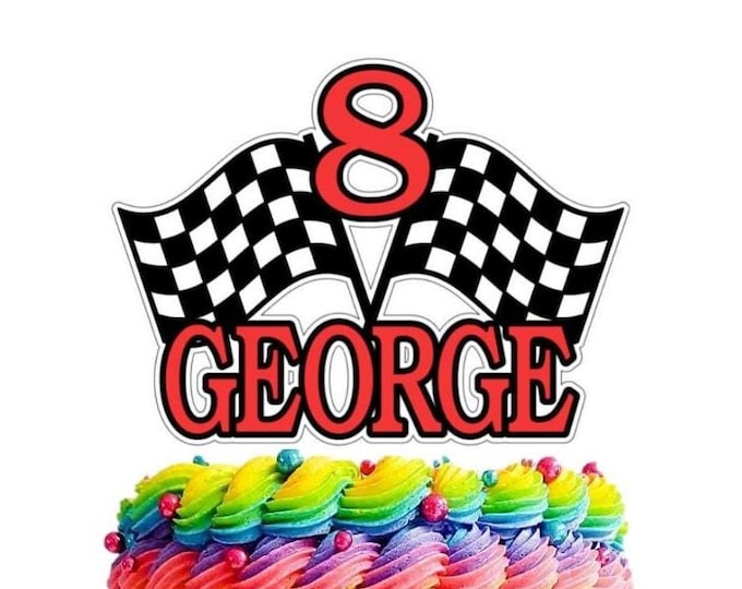 Racing Flags Cake Topper - Personalised Racing Cake Topper ...