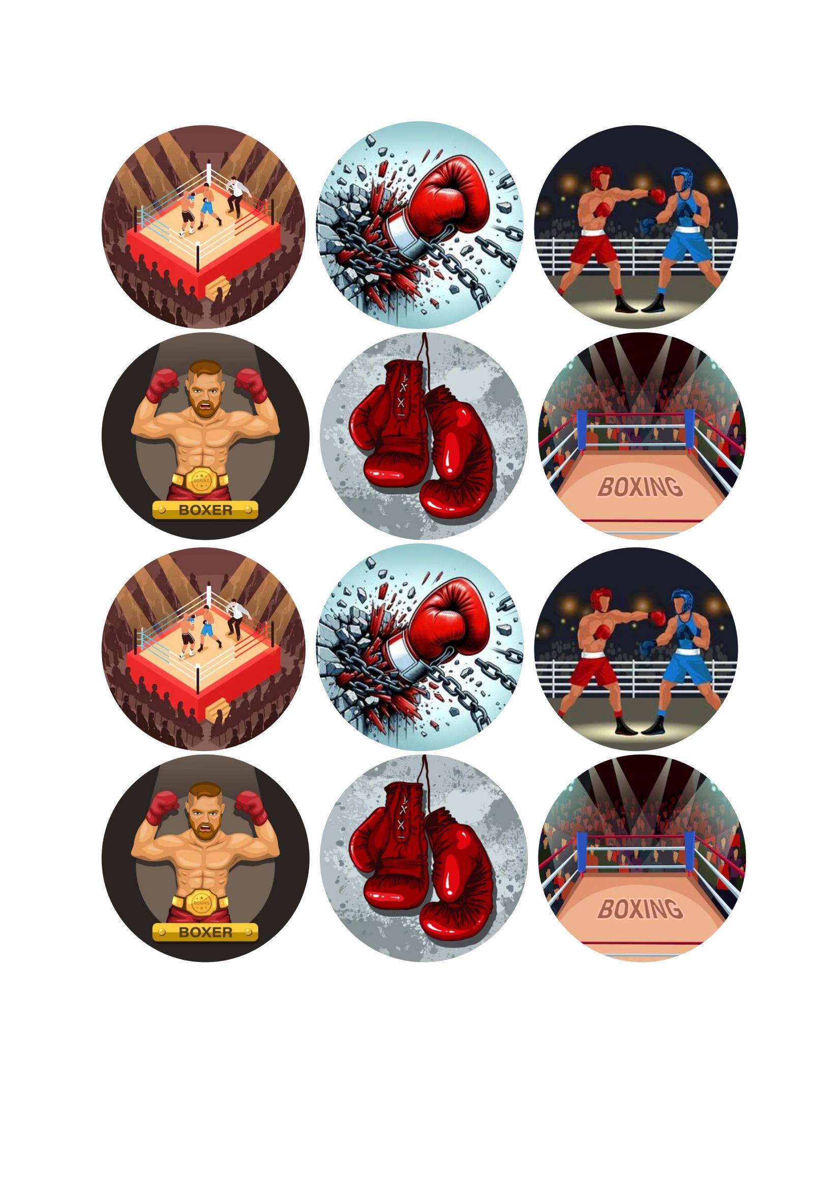Edible Boxing Birthday Cupcake Toppers - Boxer Toppers (2 Inch or 1.5 ...