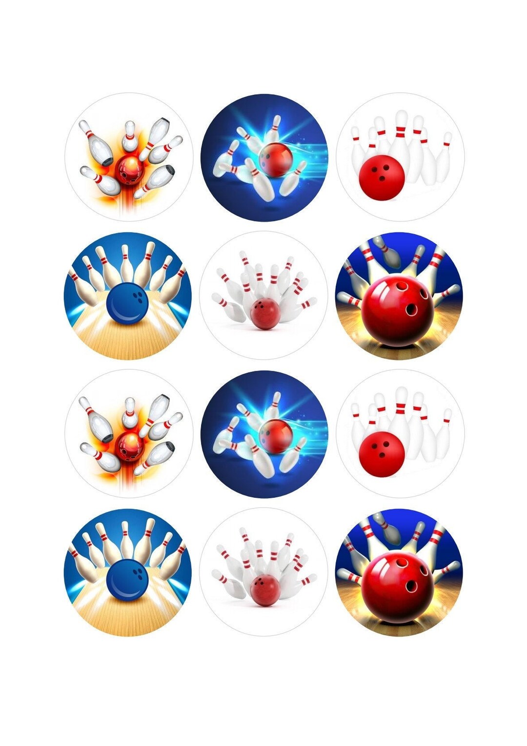Edible Bowling Birthday Cupcake Toppers Bowling Party Toppers 2 Inch or ...
