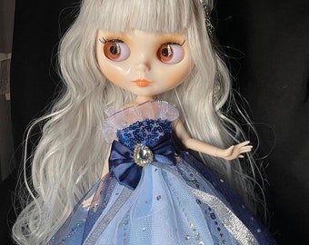 Ice Princess Fair Skin Silver hair Blythe custom doll