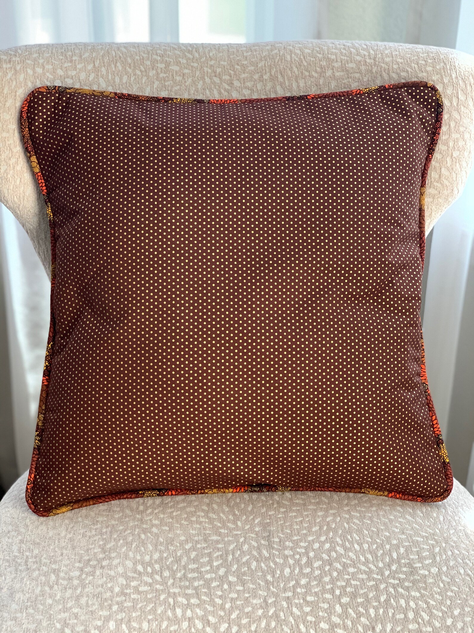 Dark Brown Cotton Pillow Case With Gold Polka Dot With Welt Etsy