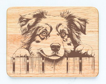 Australian Shepherd Dog Rubberwood Cutting Board Laser Engraved