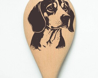 Cuchara mezcladora de madera con grabado láser de perro beagle
