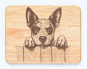 Blue Heeler Cattledog Dog Rubberwood Cutting Board Laser Engraved