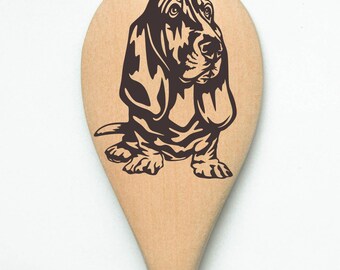Cuchara mezcladora de madera con grabado láser para perro Basset Hound