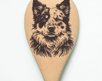Cuchara de madera para mezclar con grabado láser de perro pastor australiano