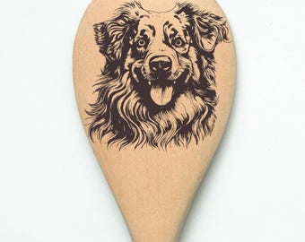 Cuchara mezcladora de madera para perro pastor australiano grabada con láser