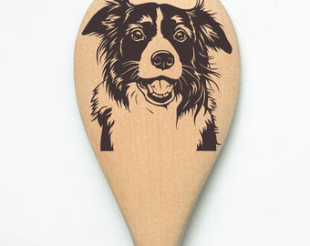 Cuchara mezcladora de madera para perro Border Collie grabada con láser