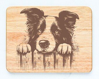 Border Collie Dog Rubberwood Cutting Board Laser Engraved