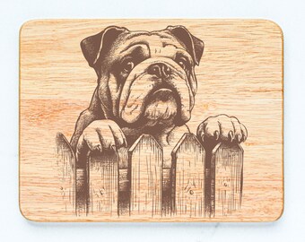English Bulldog Rubberwood Cutting Board Laser Engraved