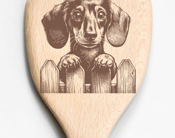 Dachshund Dog Beech Wood Spatula Laser Engraved