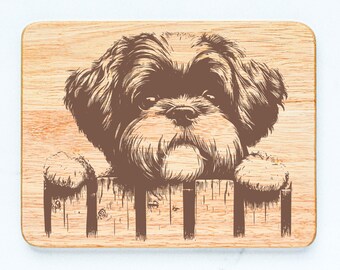 Tabla de cortar de madera de caucho con diseño de perro Shih Tzu grabada con láser