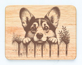 Corgi Dog Rubberwood Cutting Board Laser Engraved