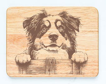 Australian Shepherd Dog Rubberwood Cutting Board Laser Engraved