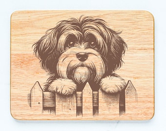 Tabla de cortar de madera de caucho con diseño de perro Havanés grabada con láser
