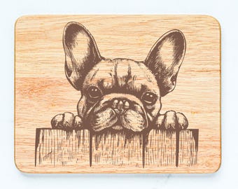 French Bulldog Frenchie Dog Rubberwood Cutting Board Laser Engraved