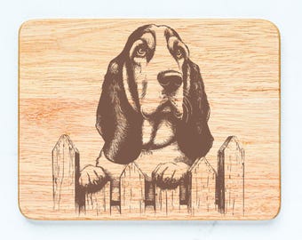 Basset Hound Dog Rubberwood Cutting Board Laser Engraved
