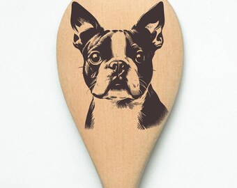 Cuchara mezcladora de madera con grabado láser de Boston Terrier