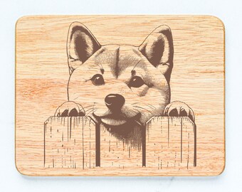 Shiba Inu Dog Rubberwood Cutting Board Laser Engraved