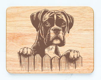Boxer Dog Rubberwood Cutting Board Laser Engraved