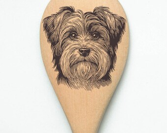 Cuchara de madera para mezclar con forma de perro Biewer Terrier grabada con láser
