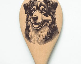 Cuchara mezcladora de madera para perro pastor australiano grabada con láser