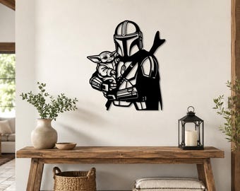 Mandalorian & Grogu Laser Cut File SVG DXF | Star Wars Wall Art Template | Glowforge Cricut CNC Cutting File | Instant Download