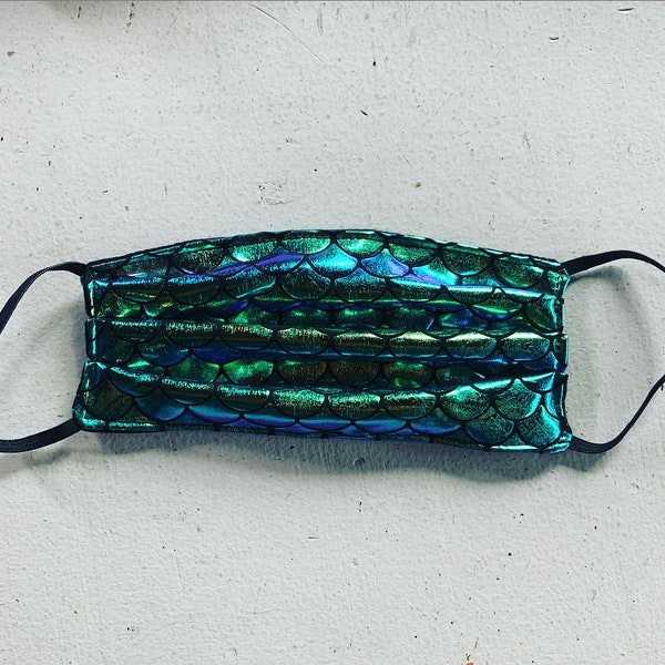 Mermaid face mask/ washable mask / iridescent mermaid/ adult and child / adjustable elastic loop