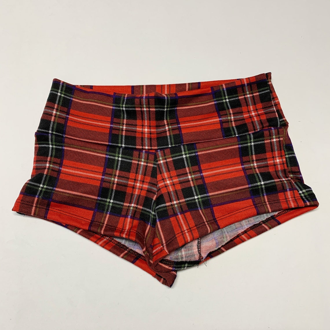 High waisted pajama shorts/ plaid Christmas booty shorts / Etsy