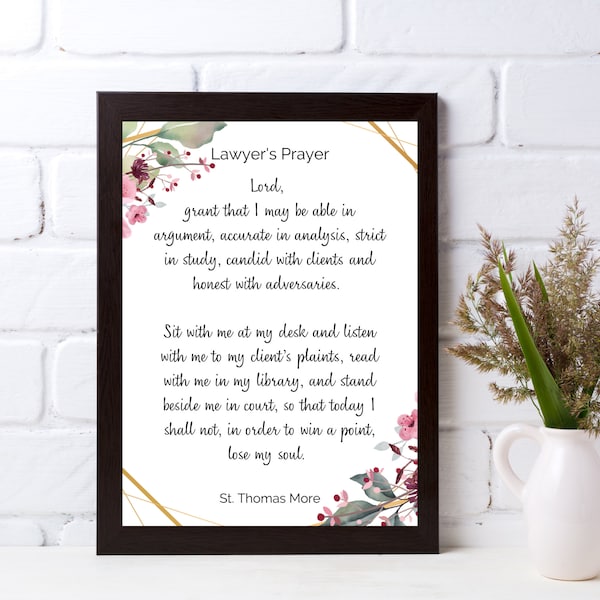 Lawyers Prayer St. Thomas More|Lawyer Gift| Law School Gift| Attorney Gift| Law School Grad Gift| Lawyer Office Decor| Lawyer Wall Art |Bar