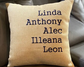 Cojín bordado con nombres de familia / Recuerdo personalizado, Regalo de inauguración de casa