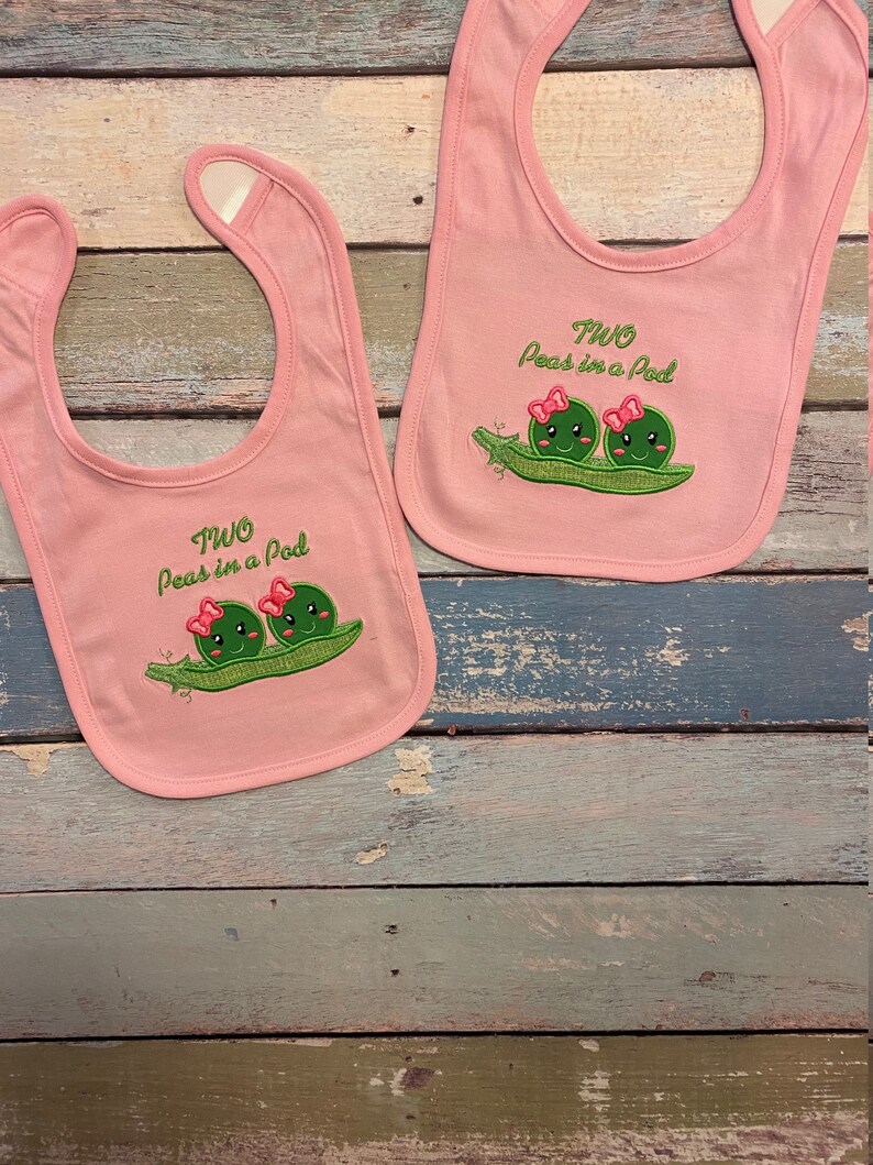 Twin Pea in a Pod Baby Bib Embroidered Bibs Baby Shower Etsy