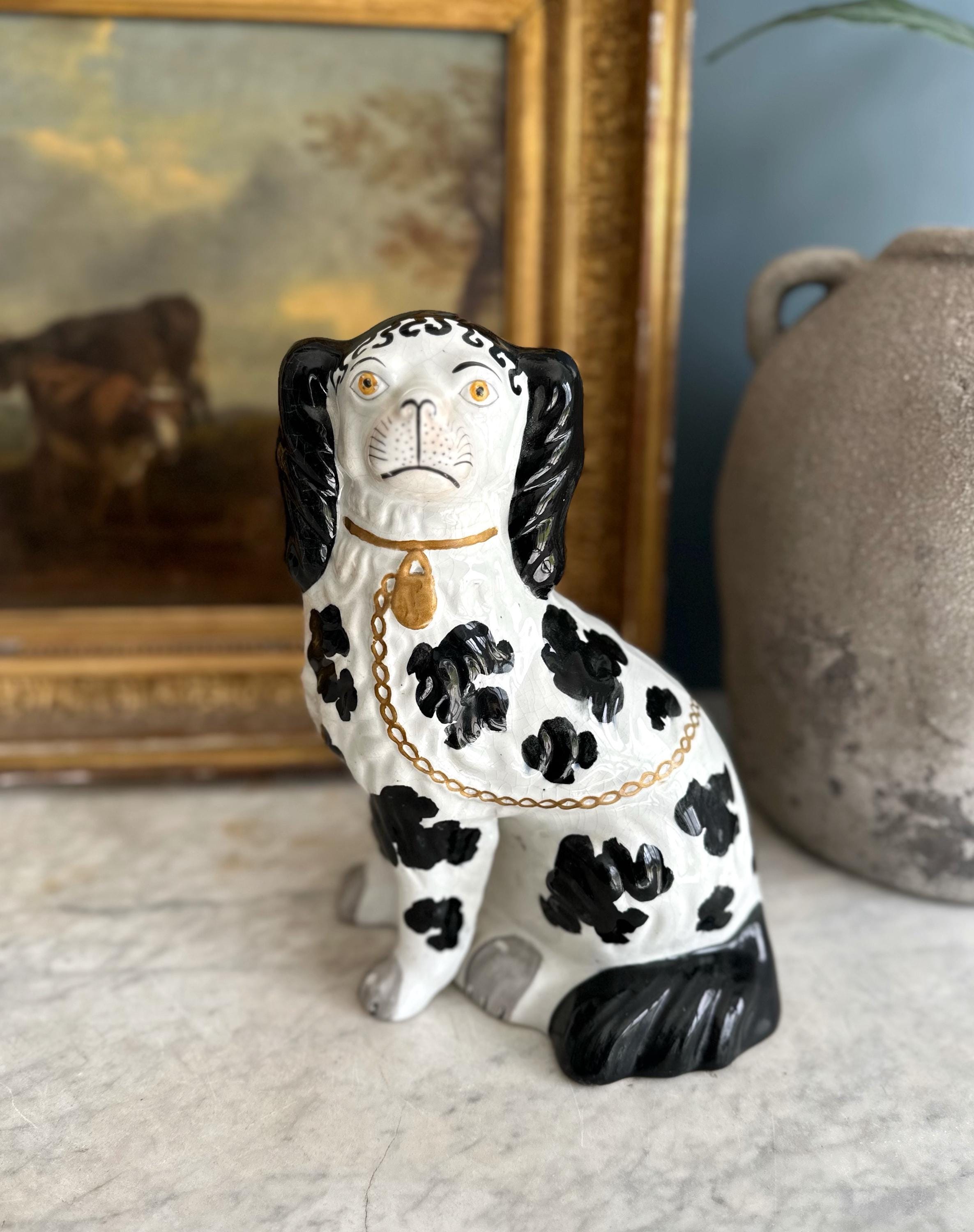 Rare Antique Disraeli Staffordshire Dog 1850 - Separate Leg Black