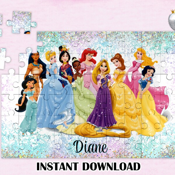 Princess PNG Princess Gift Puzzle Add Your Own Personalization Princess Sublimation Designs Characters Sublimation PNG Girl's Gifts Puzzle