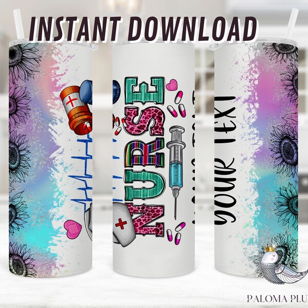 Nurse Wrap 20 Unzen Skinny Tumbler Wickeltuch Sublimation Krankenschwester Sonnenblumen Sublimation Design PNG Instant Download File