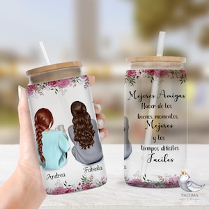 Regalo para mi Mejor Amiga Gift Personalized Mejores Amigas Gifts Spanish Glass Tumbler Gift Latin Personalized Iced Coffee Cup