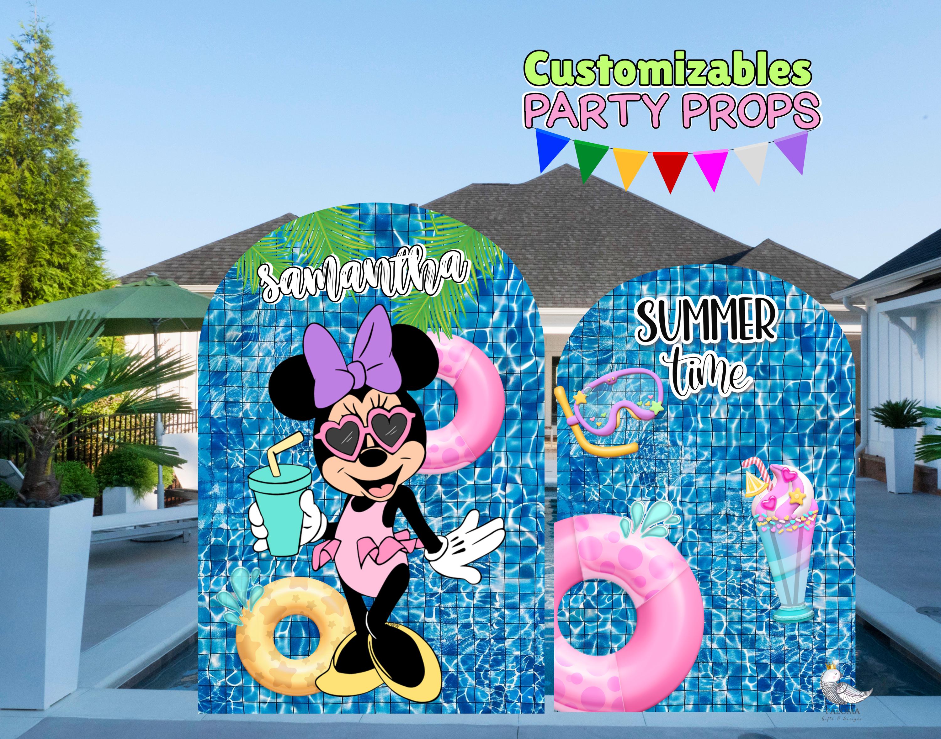 Minnie Mouse Birthday Party Cutouts Girls Happy Birthday Party Decor Backdrop Panels Minnie Pool Party Deco Summer Vibe Personalized