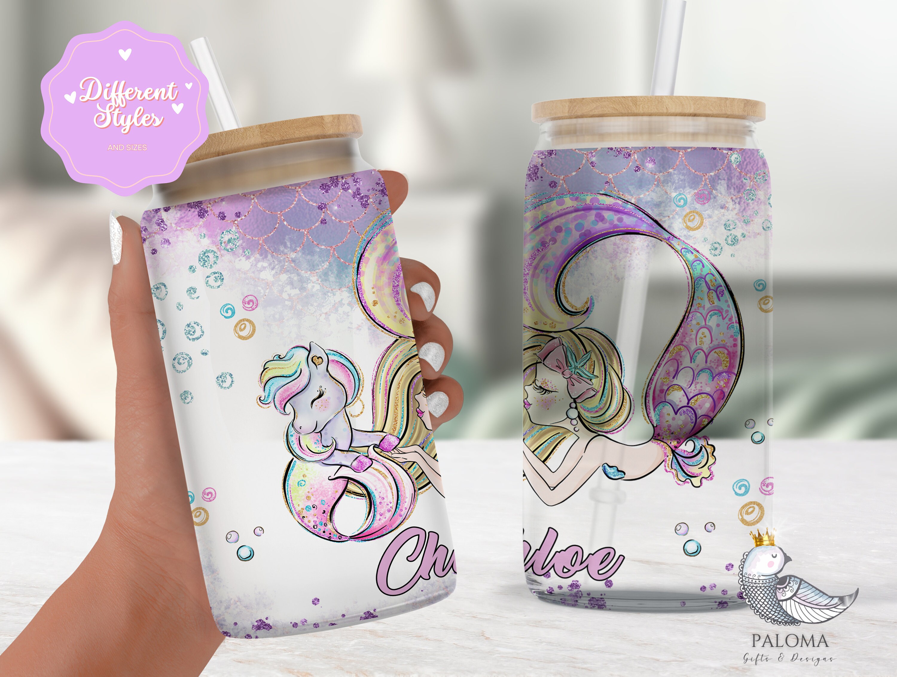 Mermaid Unicorn Tumbler: Personalized Iced Coffee Frosted Glass Cup