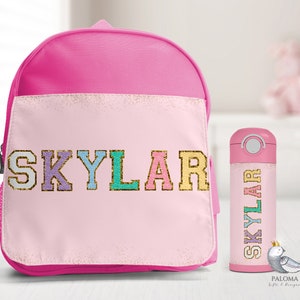 Sac à dos personnalisé avec lettre pour fille d'âge préscolaire, gobelet personnalisé avec nom, sac à dos personnalisé pour tout-petits, cadeau
