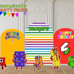 Number Blocks Character Backdrop 3 Panels Arch Number Blocks Birthday Decoration Kids Party Props Personalized Numberblocks Party