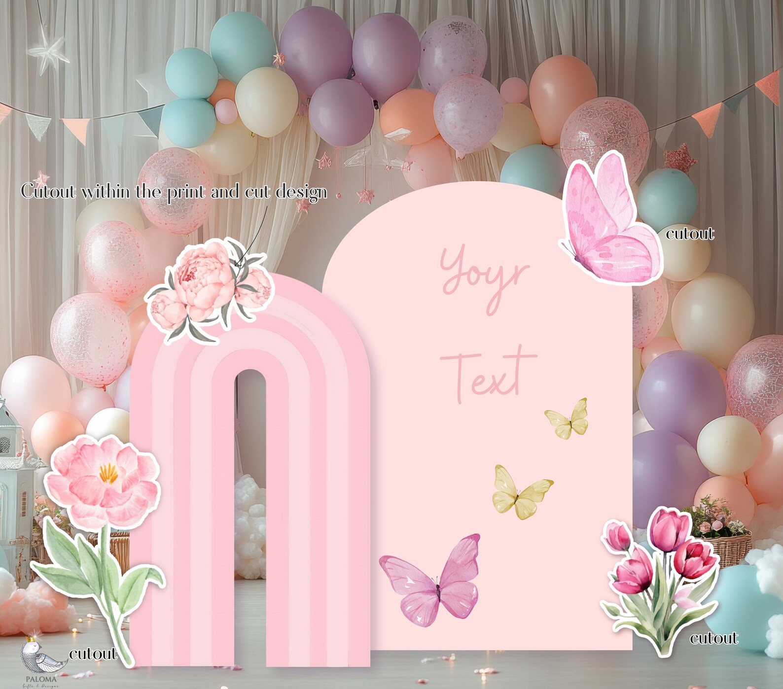 Pink Floral Glitter Baby Shower Arch Backdrop Kit