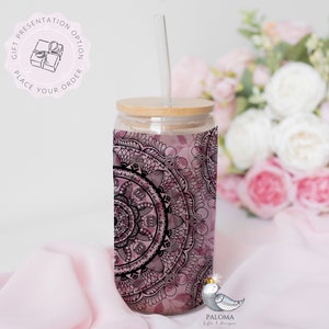 Personalized Tumbler Glass Cuss Word Travel Cup For Women Gift Mandala Iced Coffee Cup Gift Cuss Word Mandala F*ck Funny Gift for Her