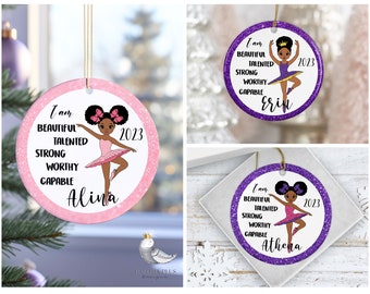 Gepersonaliseerde meisje ballerina-zwart meisje kerst ornament-Kids ballerina ornament-dans kerst ornament-kerst Afro-Amerikaans-2023