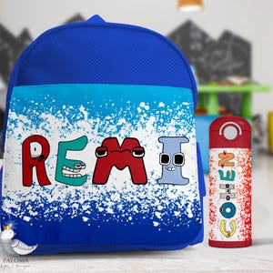 Mochila personalizada de regreso a la escuela para niños pequeños, mochila y botella de agua, regalo para la escuela, taza para niños, regalo Alpha Lore