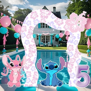 Stitch Birthday Party Decorations Girls Cutouts Party Stitch Backdrops Birthday Party Character Photo Banner Pool Party for Kids Stitch