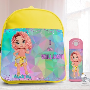 Sac à dos pour fille d'âge préscolaire gobelet personnalisé avec nom personnalisé Juste pour moi Sac à dos pour tout-petits Sac à dos thermos pour fille