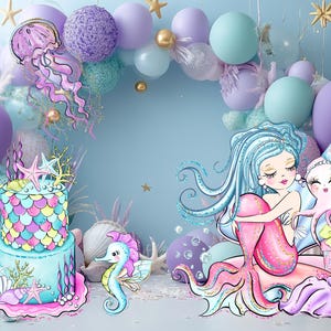Under the Sea Birthday Party Mermaid Party Decor Theme Party Custom Yard Sign Ocean Animals Props Seashell  Shell Mermaid Ocean Cutouts